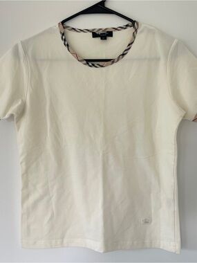Burberry Cream Tee with Signature Check Trim
